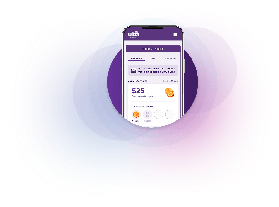Phone with Refer a Friend dashboard