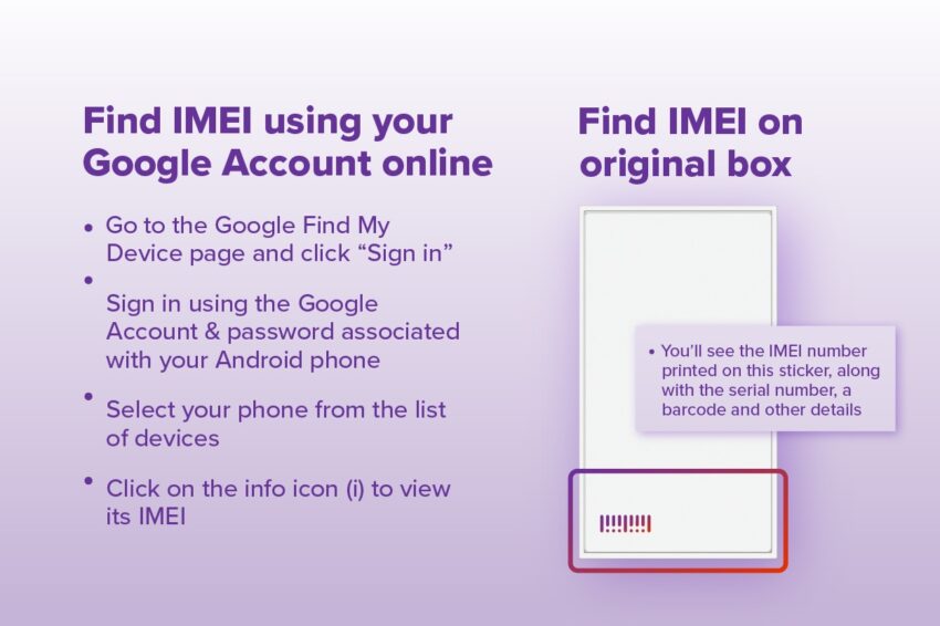 step by step instructions on how to find imei using your google account online and find imei on original box