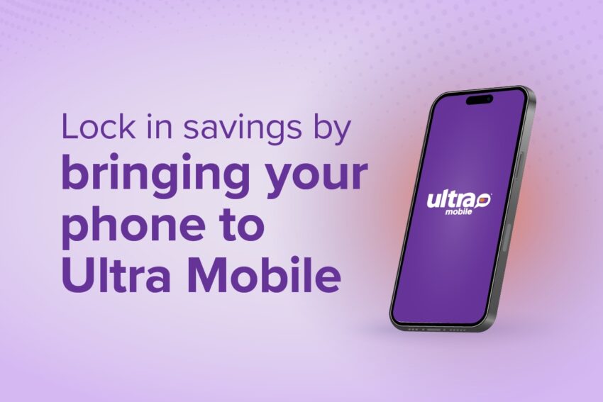 Lock in savings by bringing your phone to Ultra Mobile with an iphone icon and an ultra mobile logo