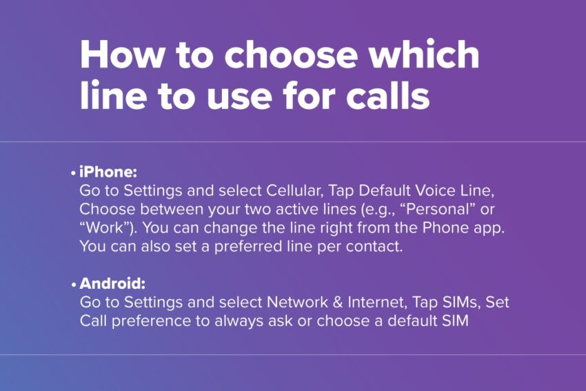 Instructions on how to choose which line to use for calls