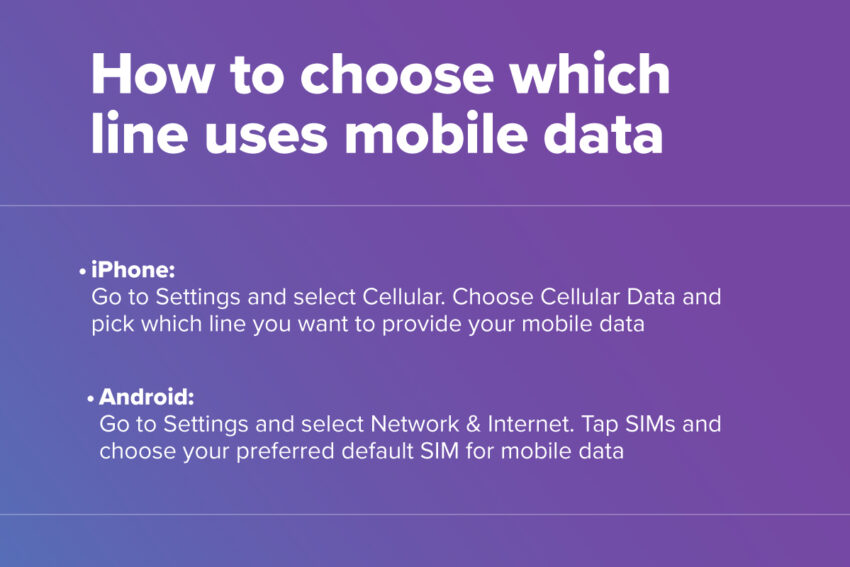 instructions on how to choose which line uses mobile data