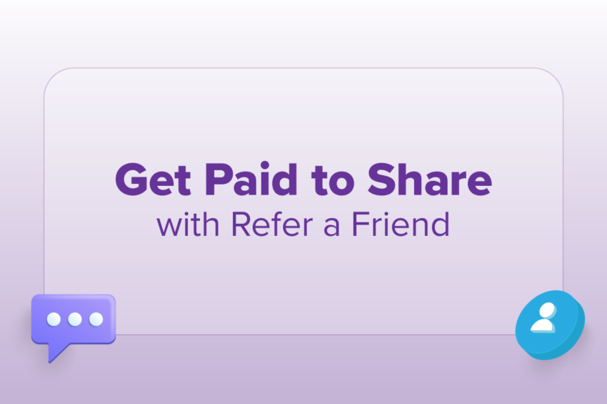 Get paid to share with refer a friend with message icon and a friend icon