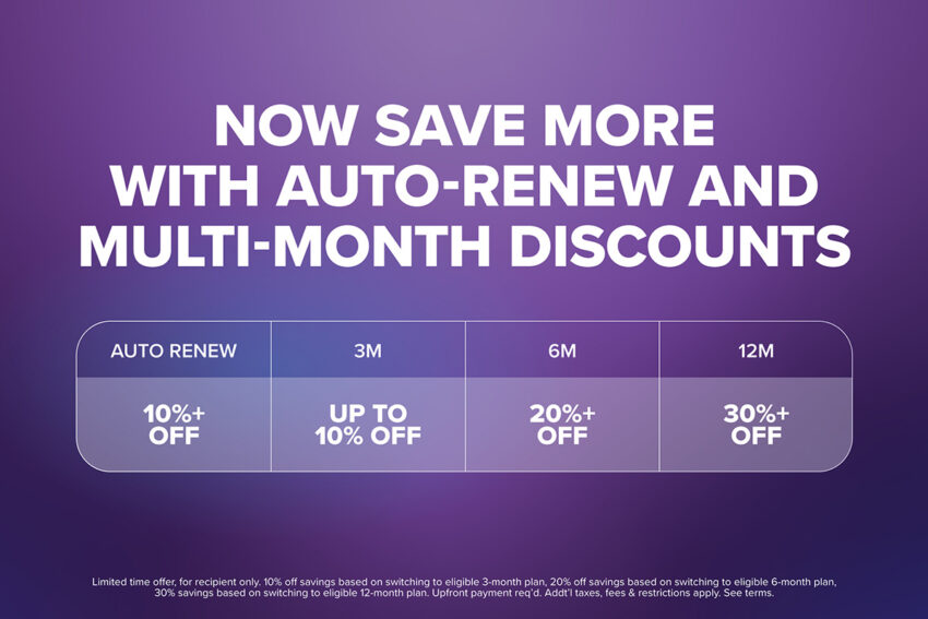now save more with auto-renewe and multi-month discounts from 10-30%