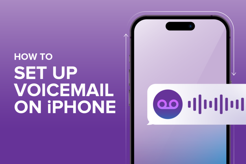 how to set up voicemail on iphone with an iphone image and a voicemail icon