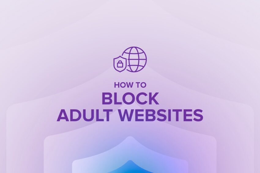 how to block adult websites with a World wide web icon and a lock icon on a purple background