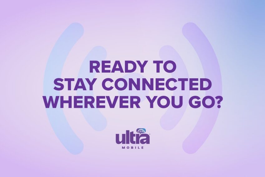 Ready to stay connected wherever you go on a purple background