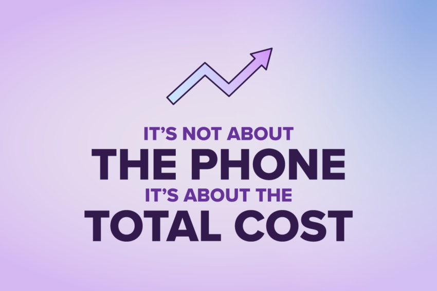 it's not about the phone it's about the total cost with a purple background