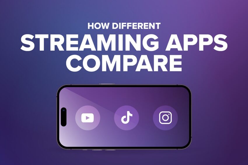 how different streaming apps compare with an iphone showcasing a youtube icon, tiktok icon, and instagram icon