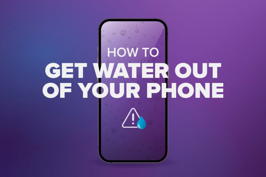 how to get water out of your phone with an iphone that has water droplets on a purple background