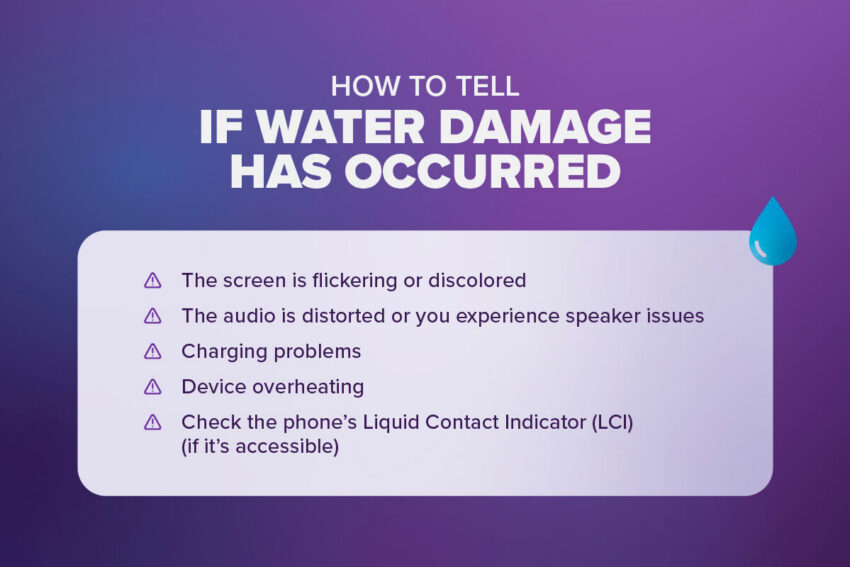 How to tell if water damage has occurred: the screen is flickering, audio distorted, charging problems, device overheating, check phone's liquid contact indicator