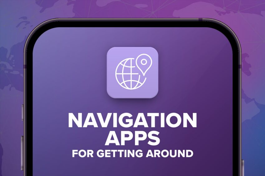 Navigation apps for getting around with a purple background