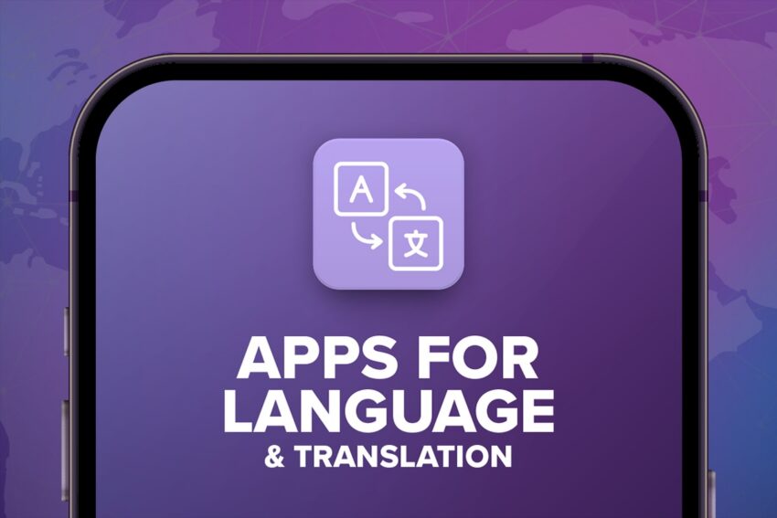 Apps for language and translation with a purple background