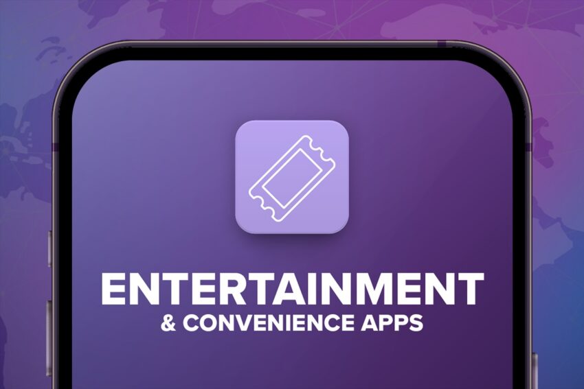 Entertainment and Convenience apps with a purple background