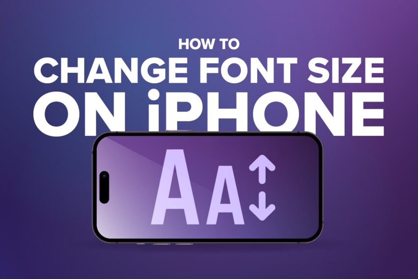 How to change font size on iPhone with an iphone icon and purple background